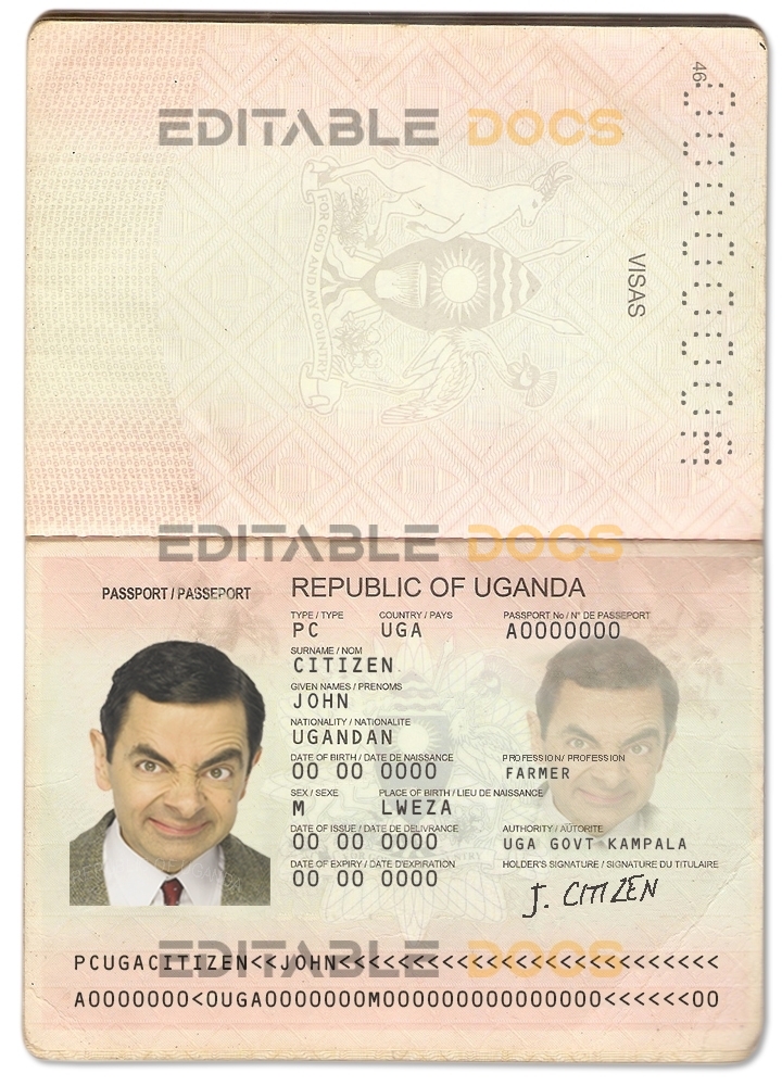 Authentic Ugand PSD Passport Template