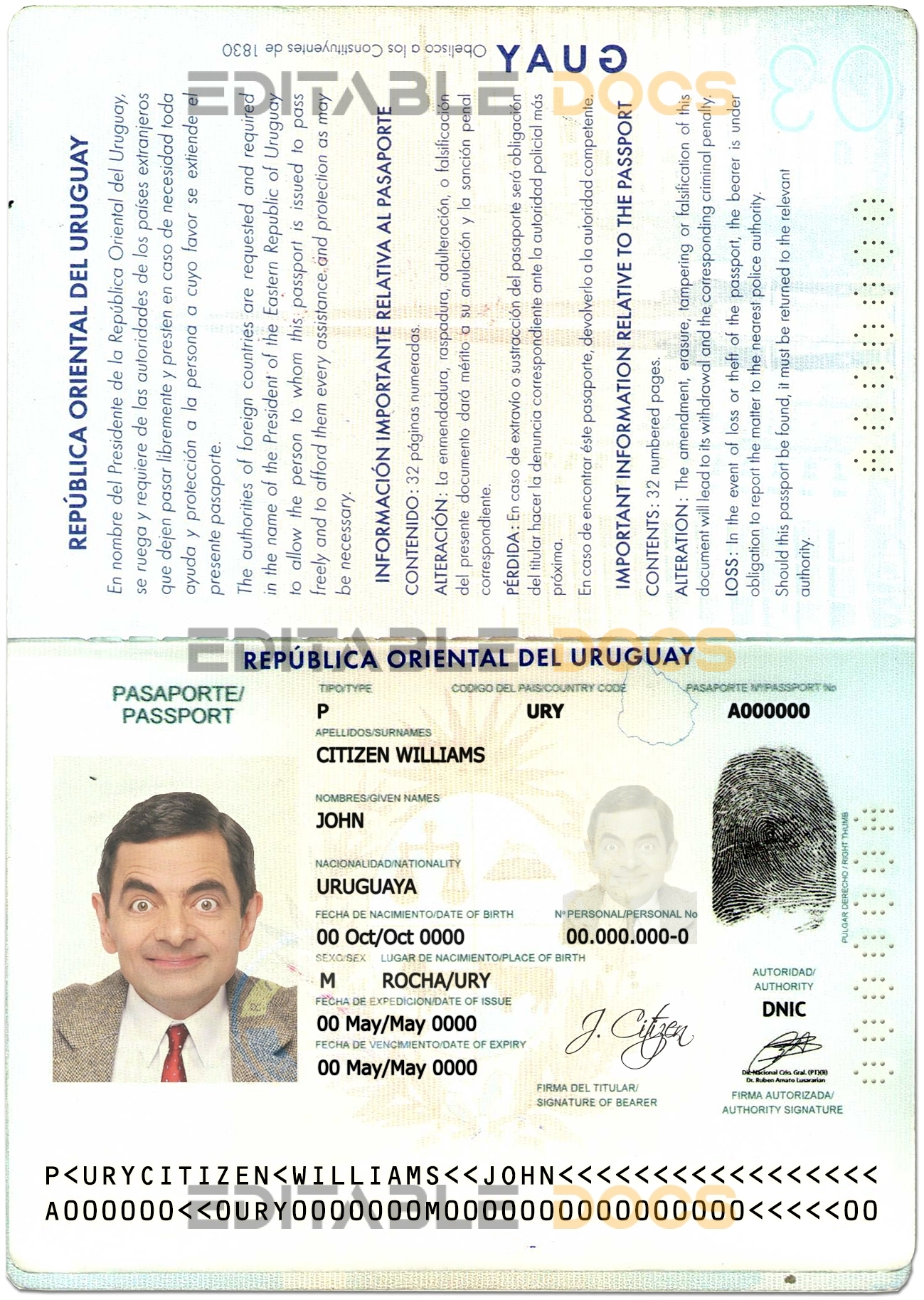 Authentic Uruguay PSD Passport Template