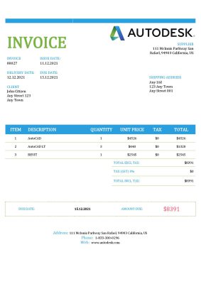 USA Autodesk invoice template in Word and PDF format, fully editable