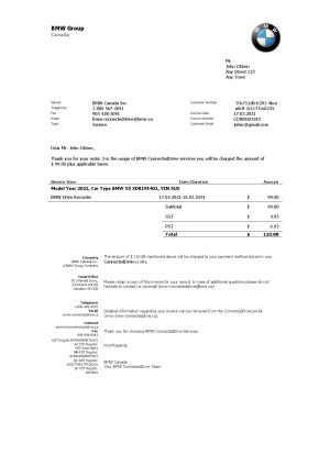 USA BMW invoice template in Word and PDF format, fully editable