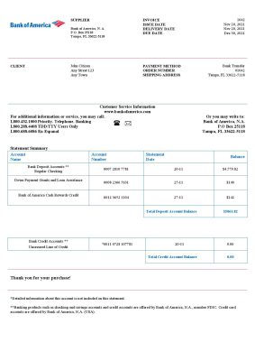 USA Bank of America invoice template in Word and PDF format, fully editable