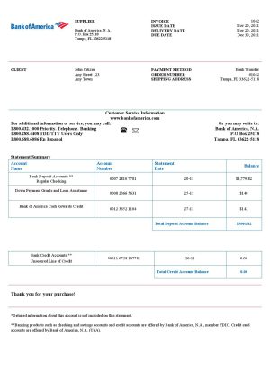 USA Bank of America invoice template in Word and PDF format, fully editable