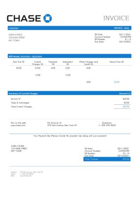USA Chase invoice template in Word and PDF format, fully editable
