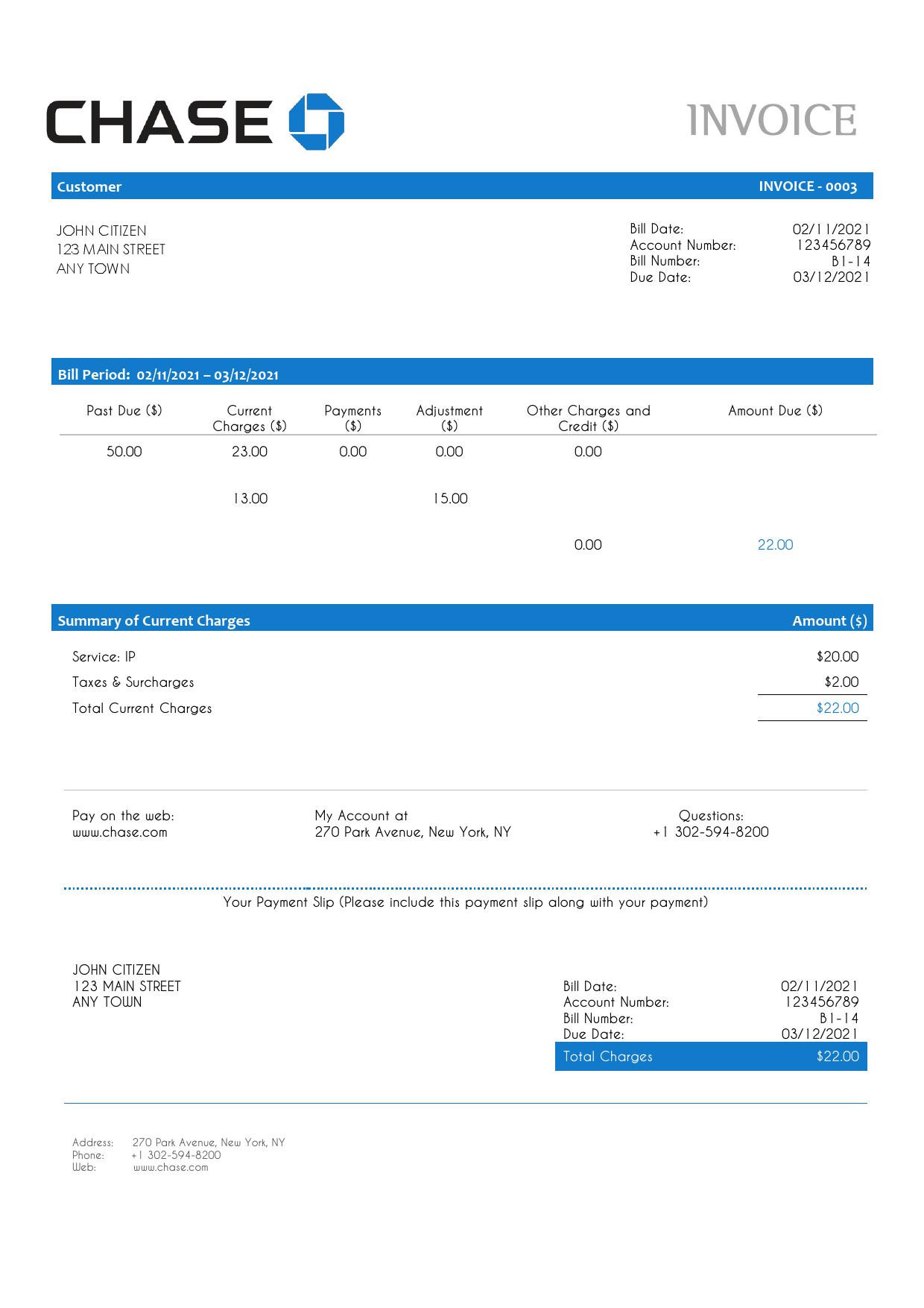 USA Chase invoice template in Word and PDF format, fully editable