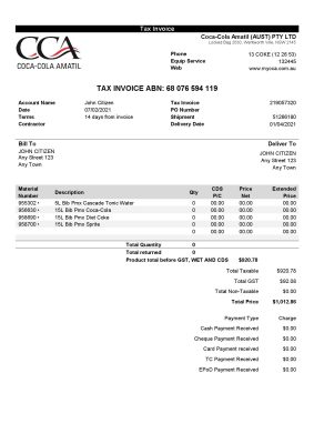 USA Coca-Cola invoice template in Word and PDF format, fully editable