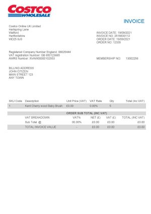 USA Costco invoice template in Word and PDF format, fully editable