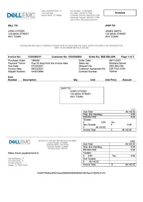 USA Dell Technologies invoice template in Word and PDF format, fully editable