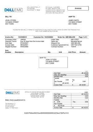 USA Dell Technologies invoice template in Word and PDF format, fully editable