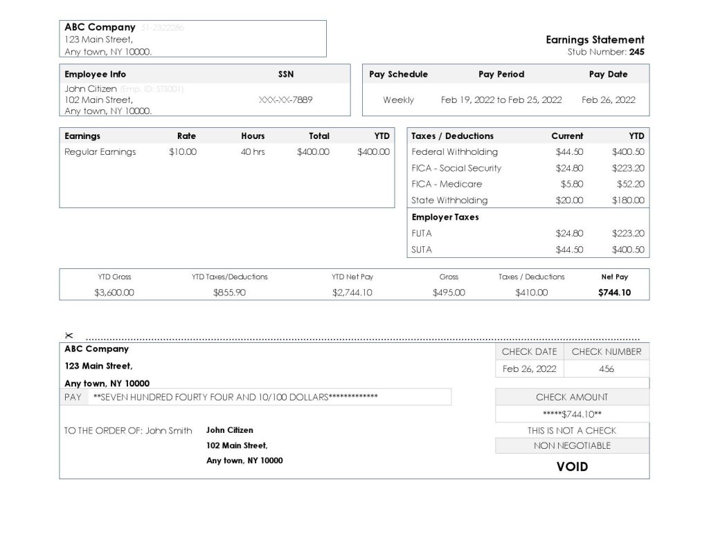 USA New York earnings statement Word and PDF template