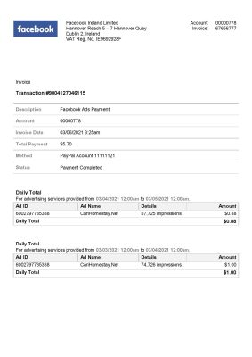 USA Facebook invoice template in Word and PDF format, fully editable