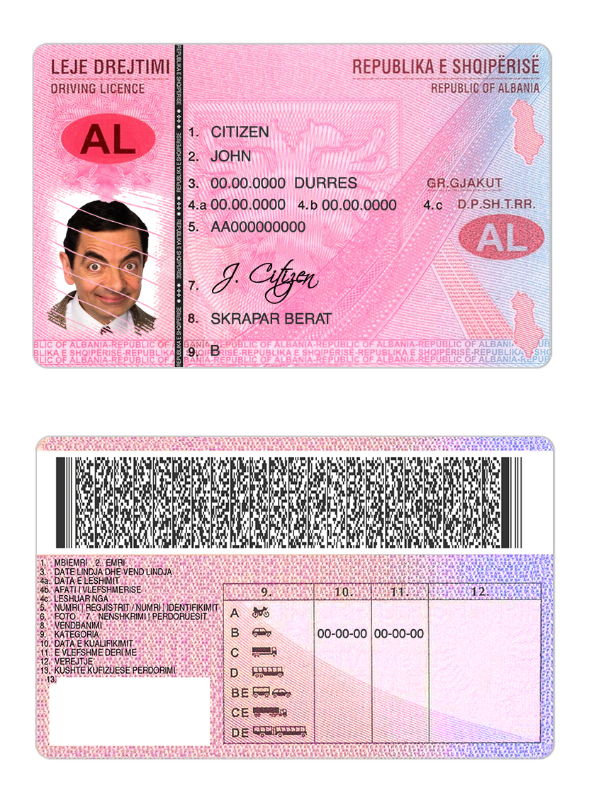 Fake Albania Driver License Template | PSD Layer-Based