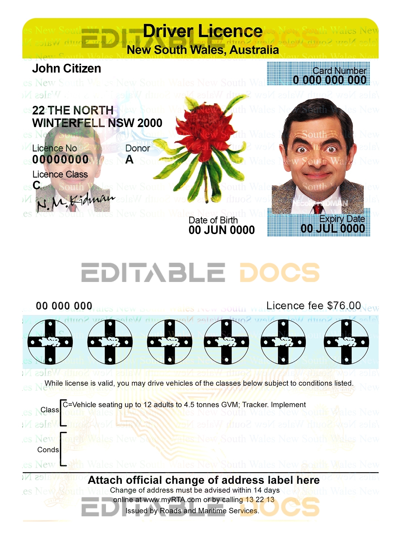 Fake Australia New South Wales Driver License Template | PSD Layer-Based