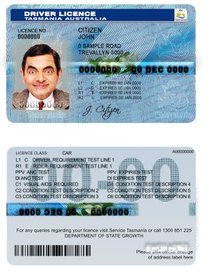 Fake Australia Tasmania Driver License Template
