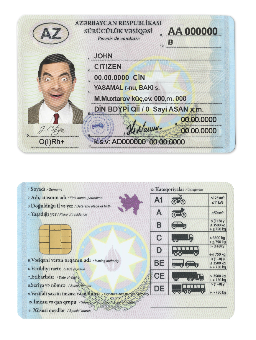 Fake Azerbaijan Driver License Template (2013 – present) | PSD Layer-Based