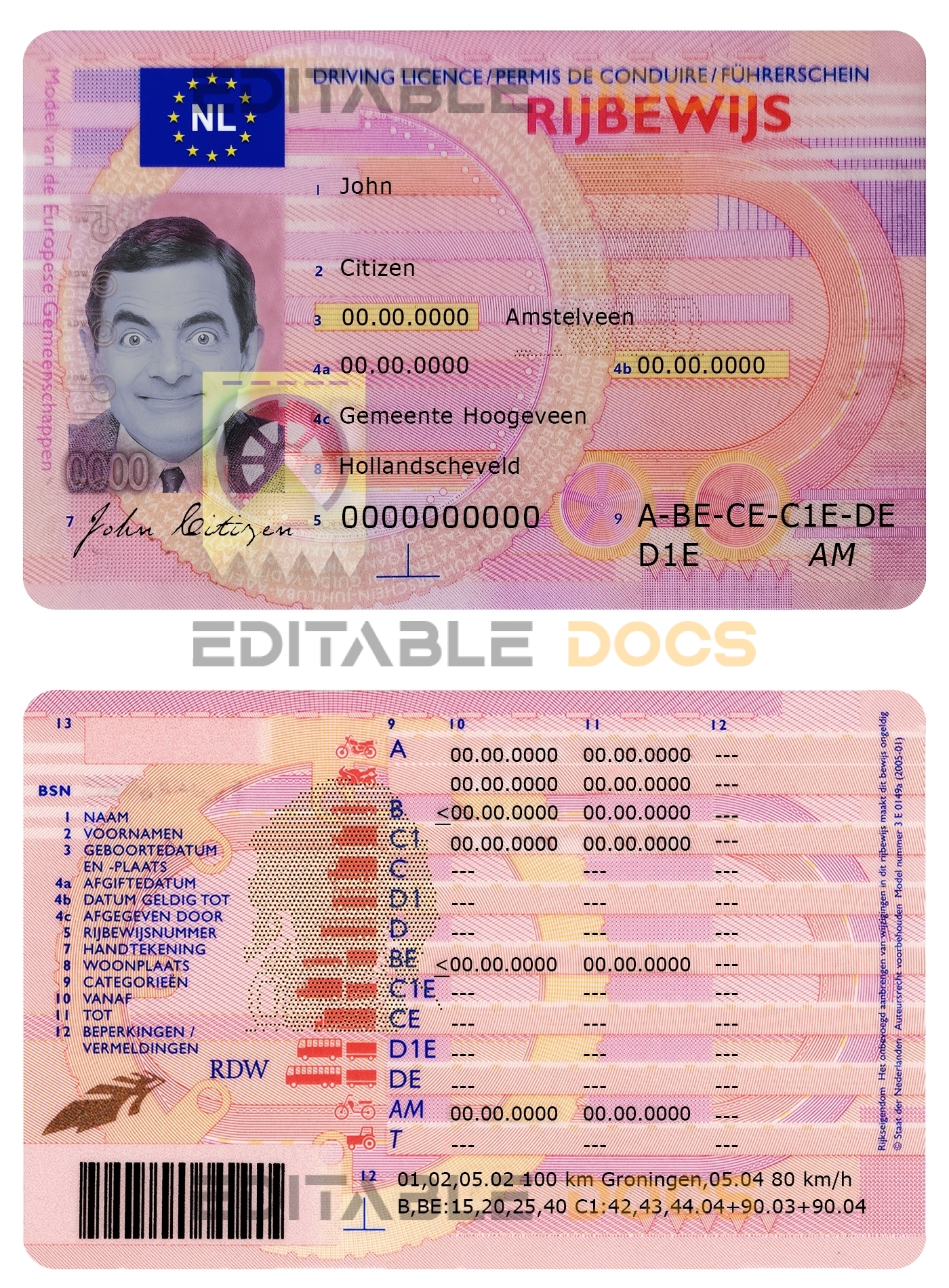 Fake Netherlands Driver License Template | PSD Layer-Based