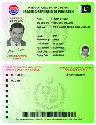 Fake Pakistan international Driver License Template