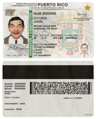 Fake Puerto Rico Driver License Template | PSD Layer-Based
