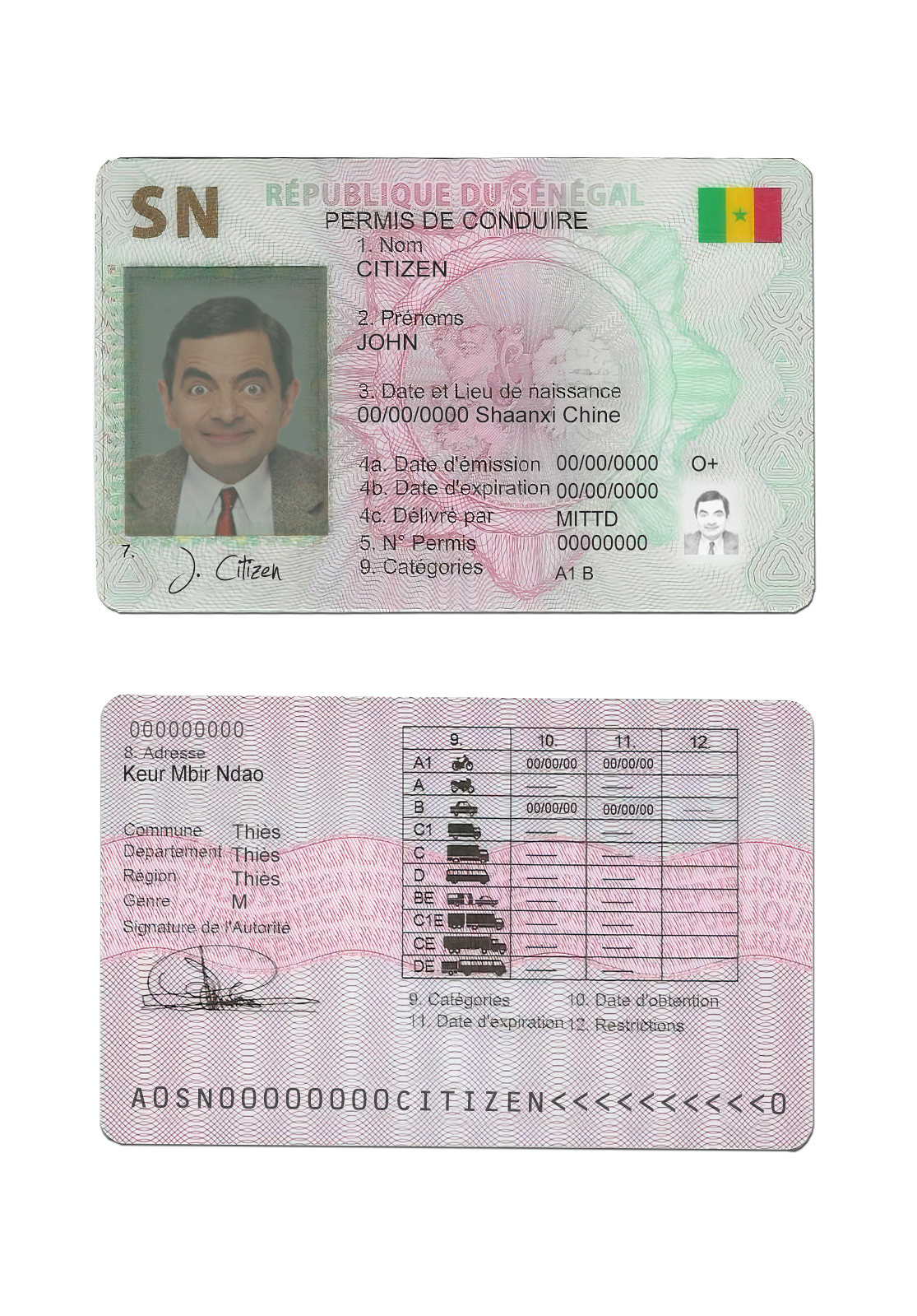 Fake Senegal Driver License Template | PSD Layer-Based