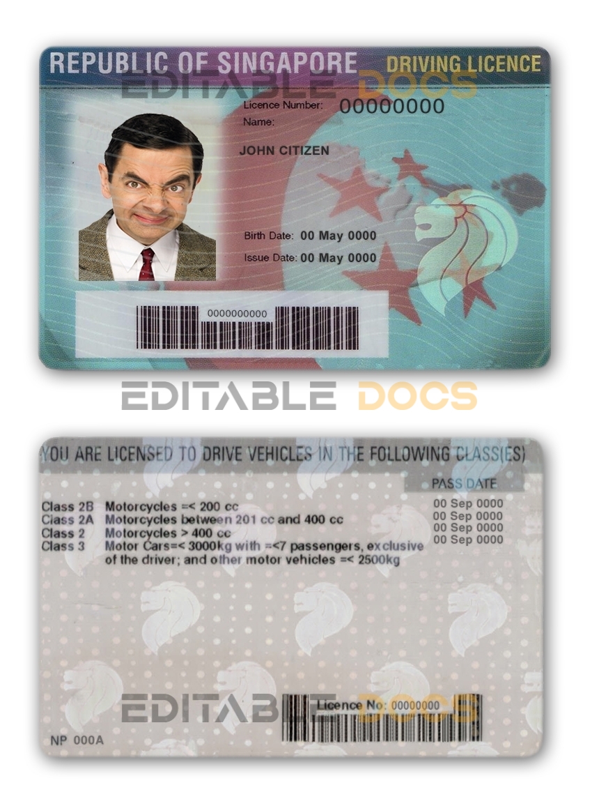 Fake Singapore Driver License Template | PSD Layer-Based