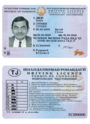 Fake Tajikistan Driver License Template (version 2) | PSD Layer-Based