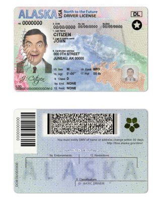 Fake USA Alaska state Driver License Template | PSD Layer-Based