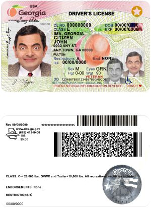 Fake USA Georgia Driver License Template (2017-2019)