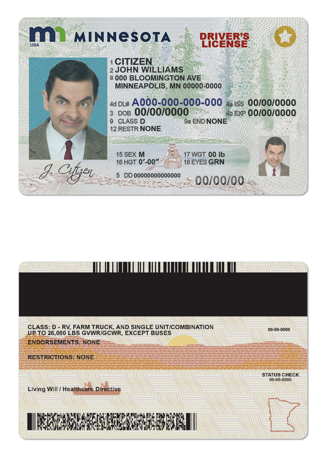 Fake USA Minnesota Driver License Template | PSD Layer-Based