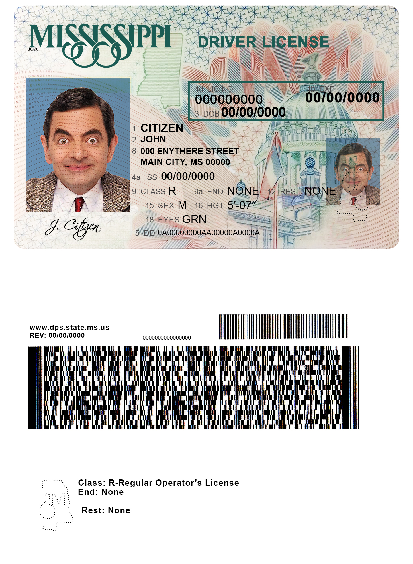Fake USA Mississippi Driver License Template | PSD Layer-Based