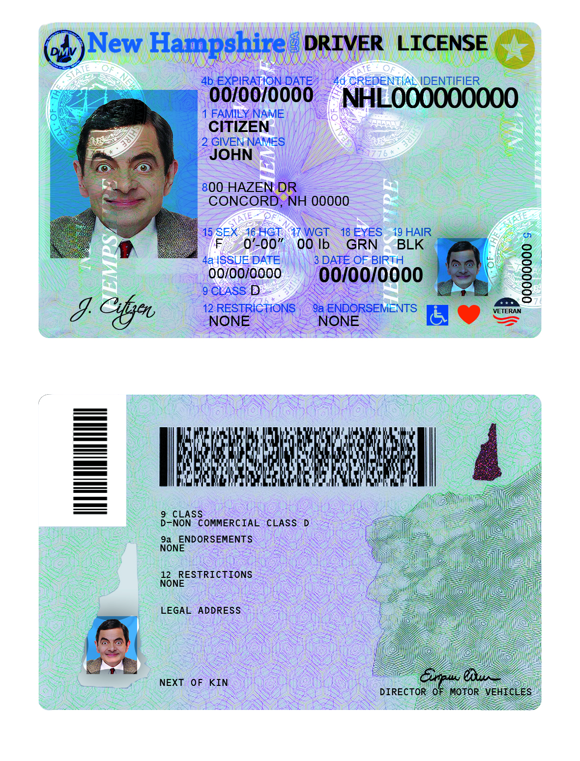 Fake USA New Hampshire Driver License Template | PSD Layer-Based
