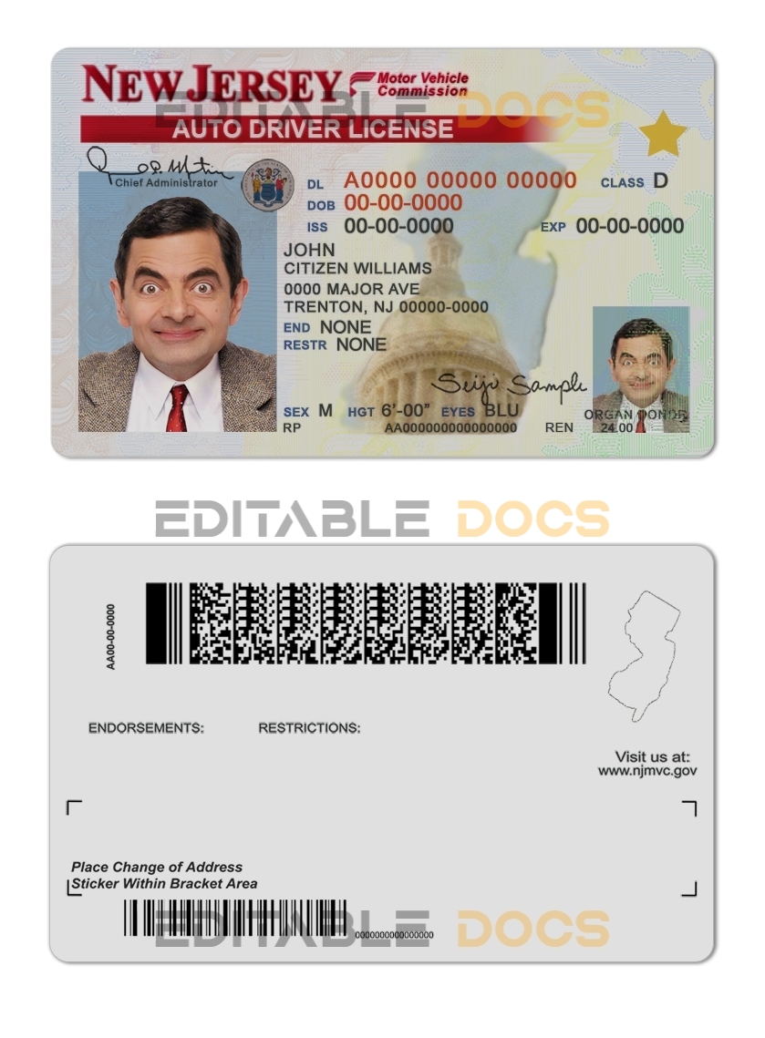 Fake USA New Jersey Driver License Template | PSD Layer-Based