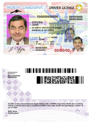 Fake USA North Carolina Driver License Template
