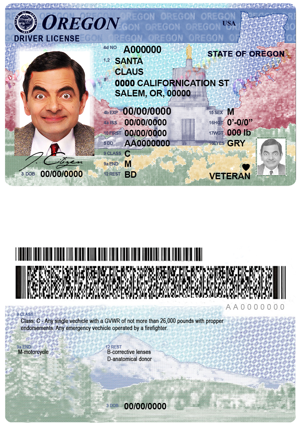 Fake USA Oregon Driver License Template | PSD Layer-Based