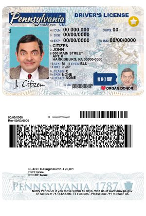 Fake USA Pennsylvania state Driver License Template