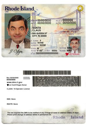 Fake USA Rhode Island state Driver License Template