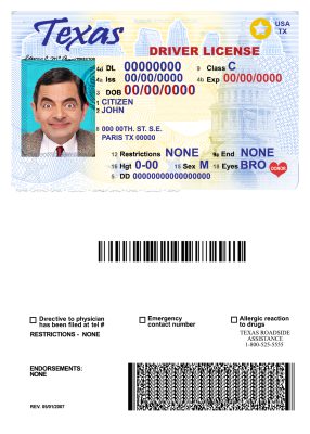 Fake USA Texas Driver License Template
