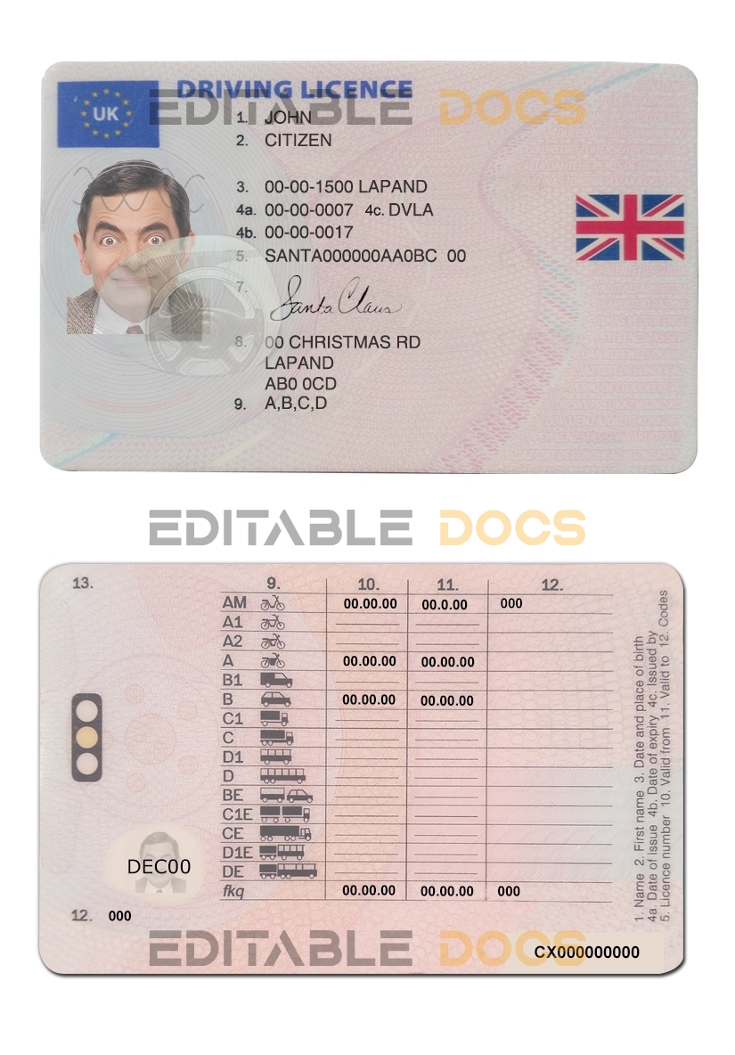 Fake United Kingdom Driver License Template (January 2021 – December 2021) | PSD Layer-Based