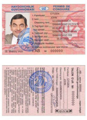 Fake Uzbekistan Driver License Template