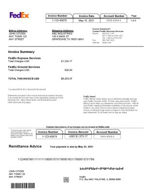 USA Fedex invoice template in Word and PDF format, fully editable