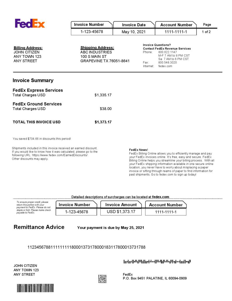 USA Fedex invoice template in Word and PDF format, fully editable