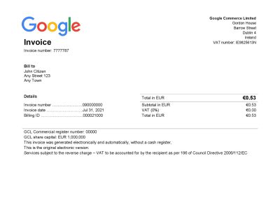 USA Google invoice template in Word and PDF format, fully editable