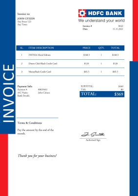 USA HDFC invoice template in Word and PDF format, fully editable