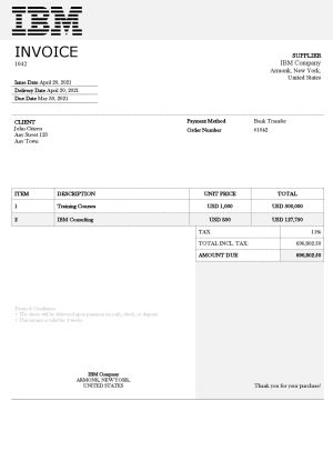 USA IBM invoice template in Word and PDF format, fully editable