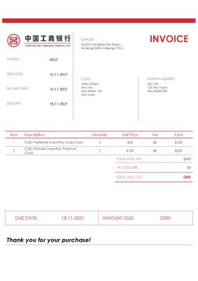 USA ICBC invoice template in Word and PDF format, fully editable