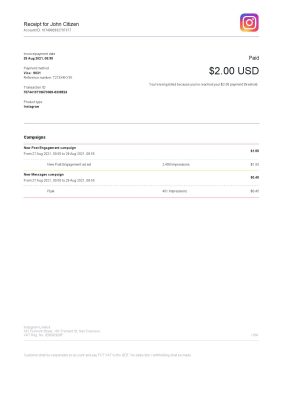 USA Instagram invoice template in Word and PDF format, fully editable