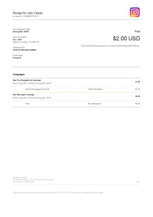 USA Instagram invoice template in Word and PDF format, fully editable