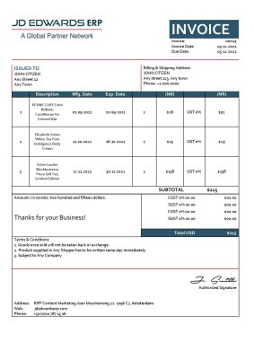 USA JD invoice template in Word and PDF format, fully editable