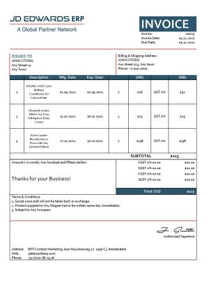 USA JD invoice template in Word and PDF format, fully editable