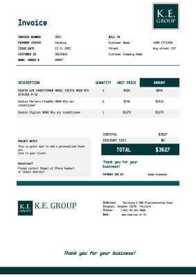 USA KE Group invoice template in Word and PDF format, fully editable