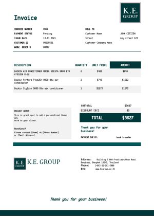 USA KE Group invoice template in Word and PDF format, fully editable