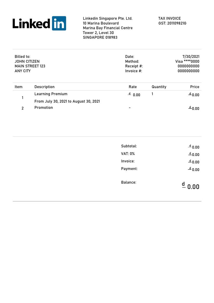 USA Linkedin invoice template in Word and PDF format, fully editable